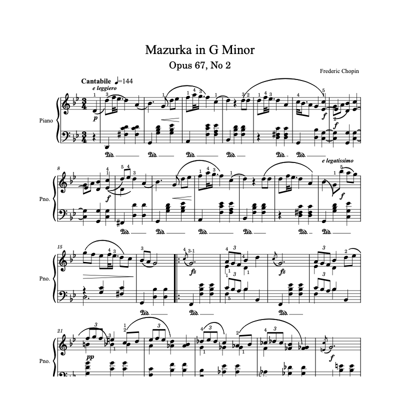 Chopin - Mazurka in G Minor Op. 67 No. 2 - Frédéric François Chopin (Sheets Tutorial Piano score)