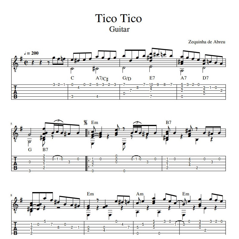 Tico-Tico no Fubá ( Guitar ) Sheet music - Zequinha de Abreu -  "Music Score PDF" (1880-1935)